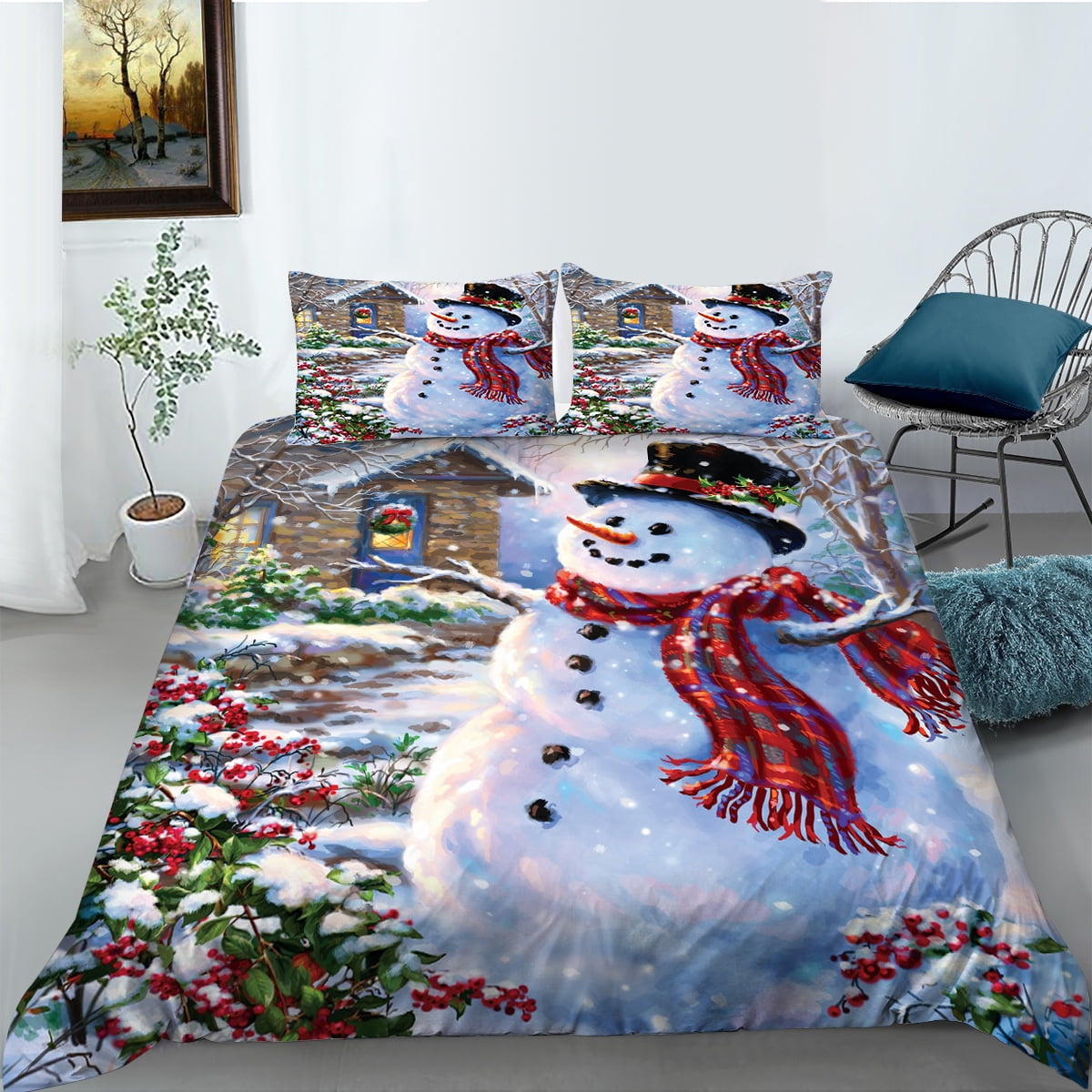 3D Christmas Snowman Bedding Set Queen Size Duvet Cover Boy Teens Adult ...