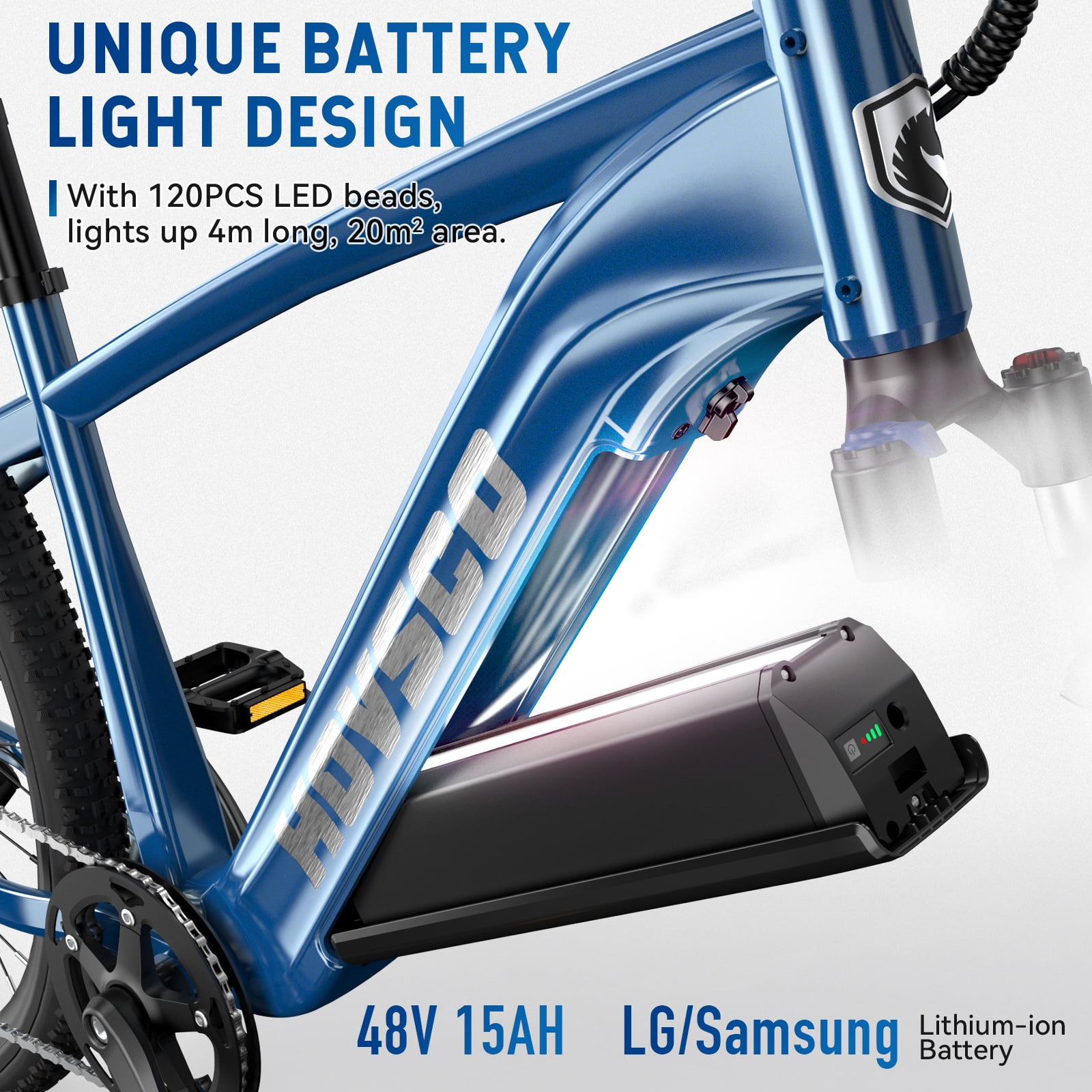 HOVSCO Electric Bike for Adults, 500W Peak Motor 20mph, 48V/15Ah, E-Mountain bicycle, UL2849, APP Control