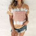 thumbnail image 2 of CHGBMOK Womens Summer Tops 2025 Color Block Short Sleeve Shirts Round Neck Tie Dye T-Shirt, 2 of 5
