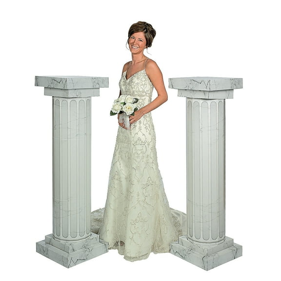 Fun Express 2 Pieces Cardboard Marble-Look Fluted Pillars 4.5' Tall, Large Photo Prop, Not Load Bearing, Wedding, Prom, Formal Dances, 3D Stand Ups