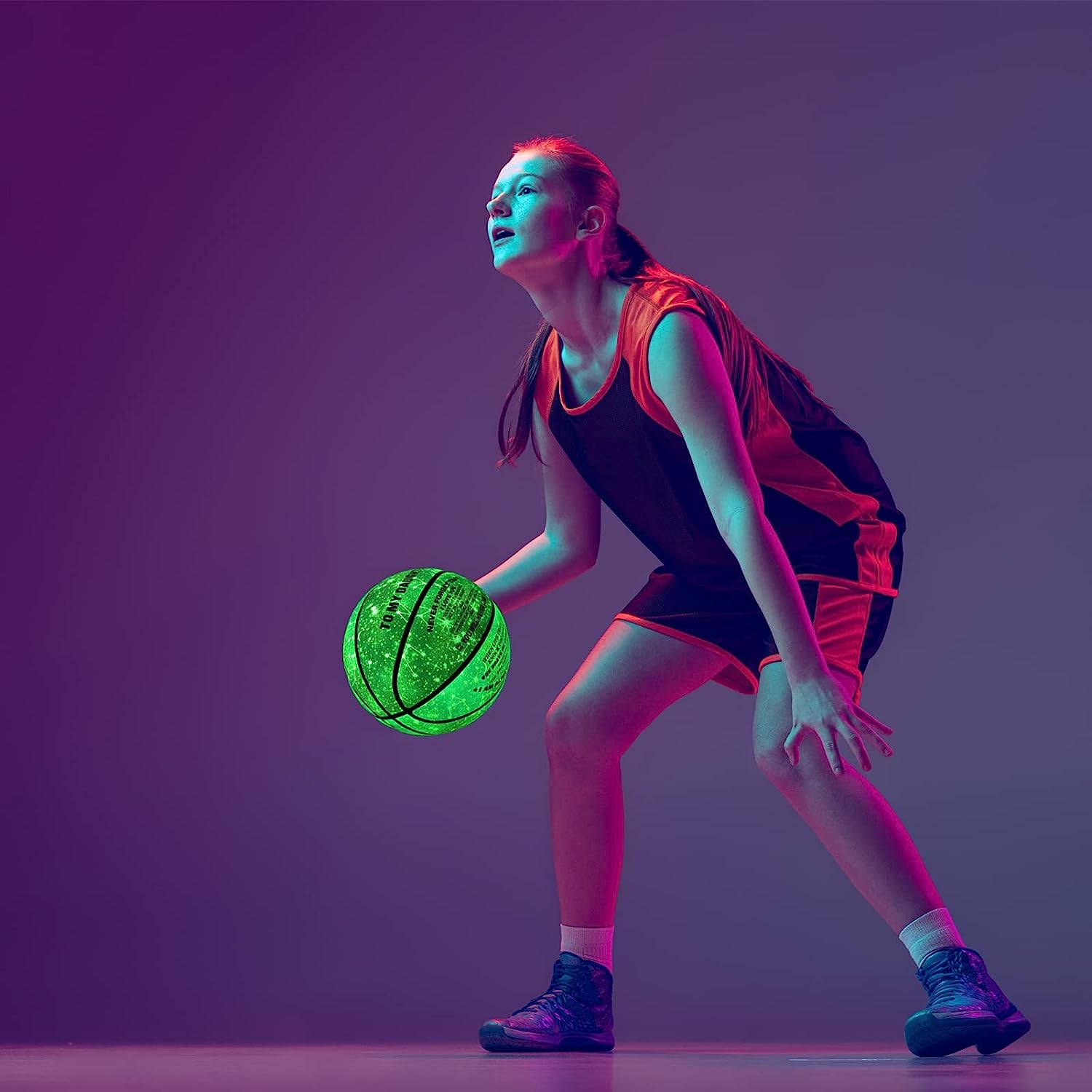 MILACHIC Glow in the Dark Basketball, Personalized to My Daughter Glowing Leather Basketball Women Size 6(28.5"),Indoor Outdoor Cool Basketball Gift