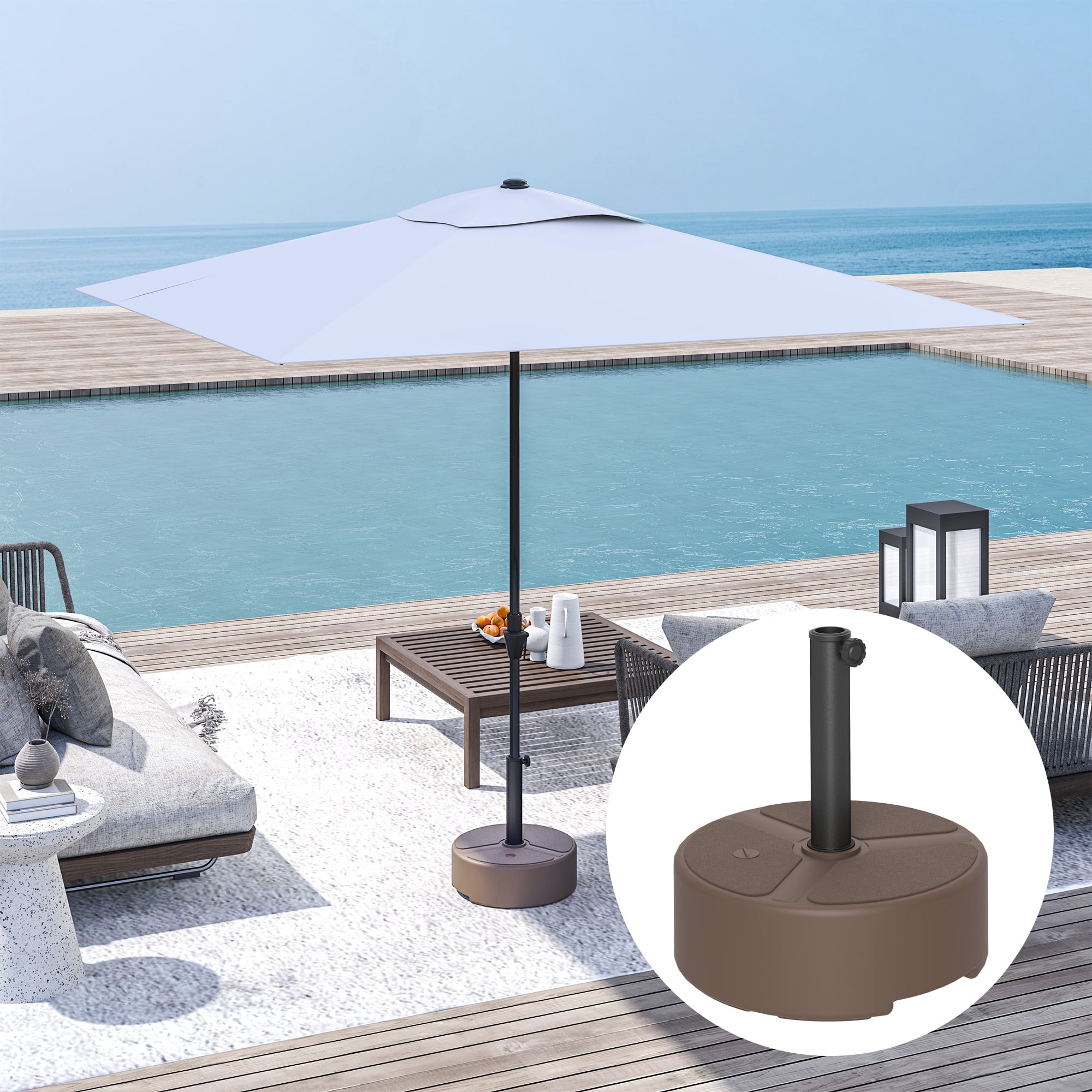 Outsunny Patio Umbrella Base Holder, Outdoor Umbrella Stand Base, Filled Up to 44lbs with Stand or 40lbs with Water for Garden, Poolside, Brown