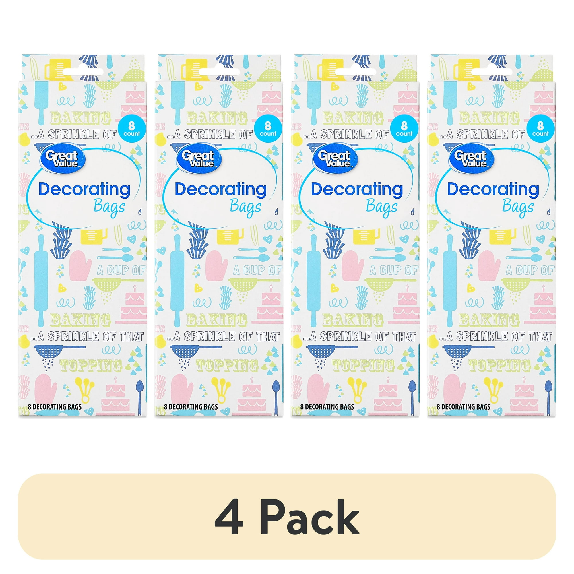 (4 pack) Great Value Disposable Decorating Bags, 8 Count