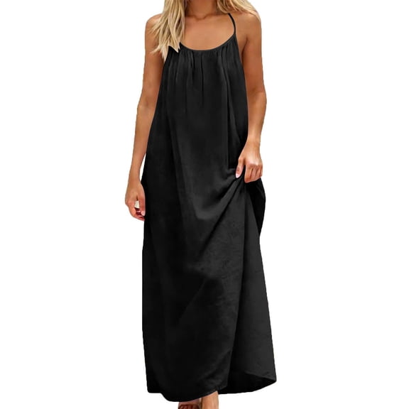 Xdegoge Women's Sleeveless Backless Drawstring Maxi Dress Long Flowing Silhouette Lightweight Linen-Style Summer Beach Vacation Sundress