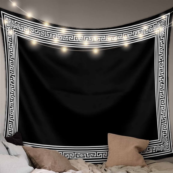 Black Geometric Large Tapestry for Bedroom Wall Hanging Tapestry,Country Farm Traditional Chinese Tile Ceiling Backdrop Tapestries Poster Blanket Wall Decor for Teens Room Living Room Dorm 86" x 104"