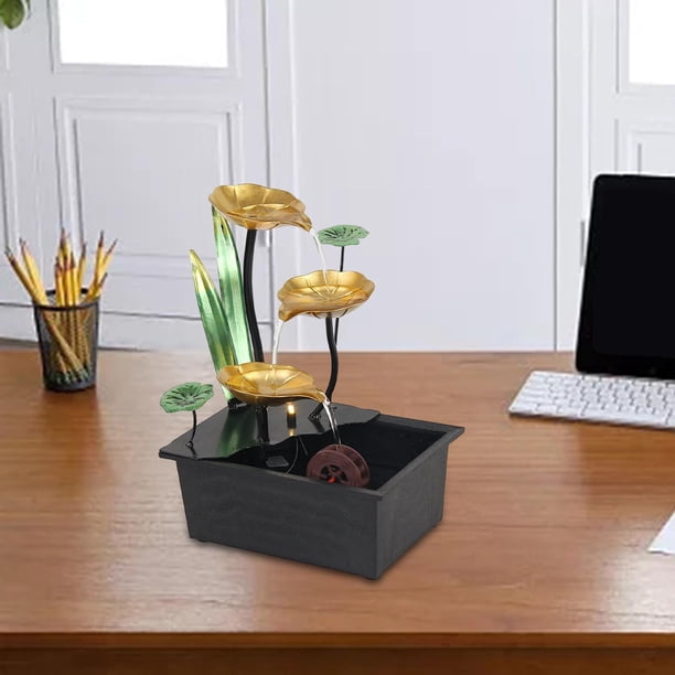 Fuente de agua de mesa eléctrica, adorno de cascada Fengshui, regalo duradero, loto para escritorio, interior, exterior, jardín, relajación relajante, perfecl Fuente de mesa
