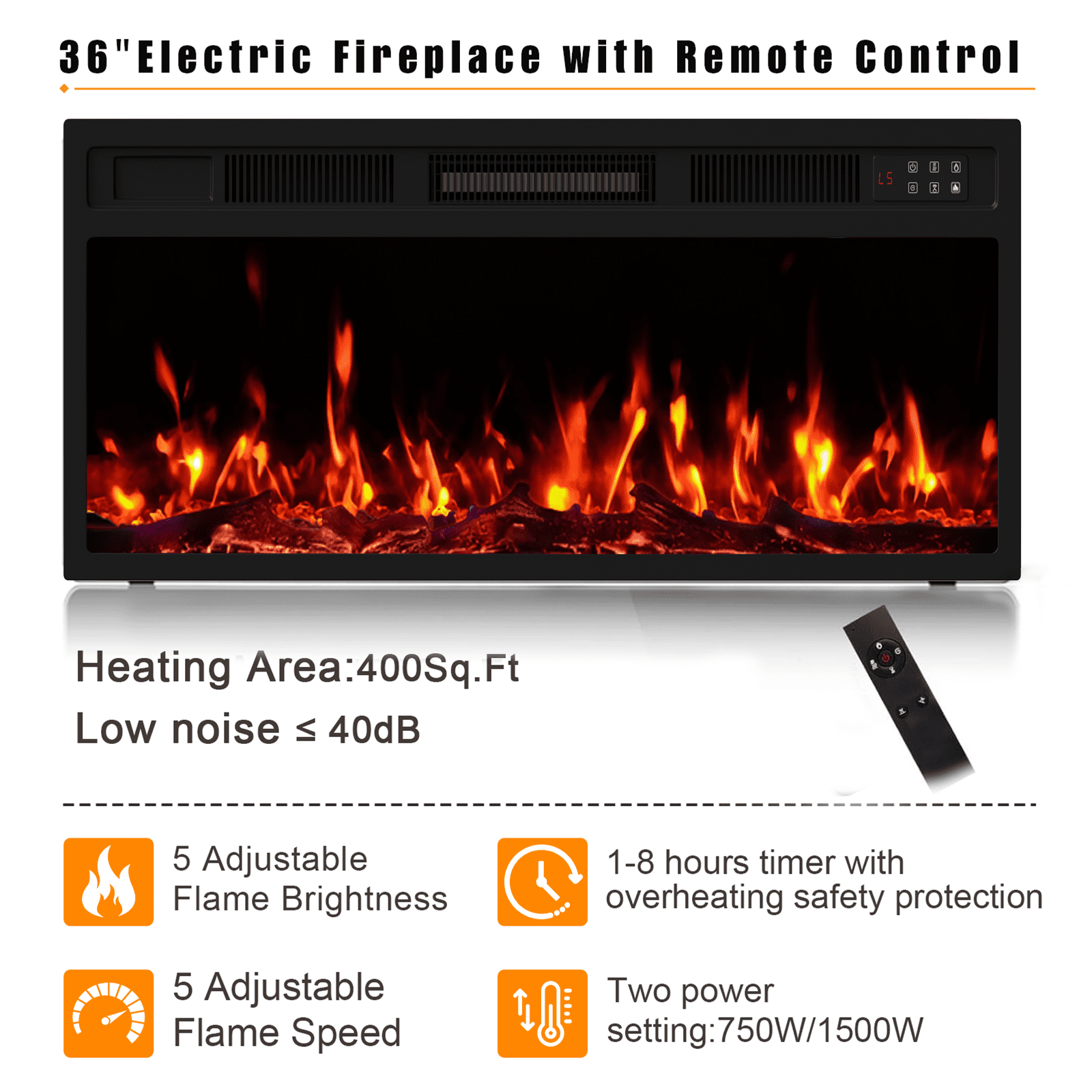Waleaf Fireplace TV Stand with 36" White Electric Fireplace for TVs Up to 80",70" Modern Wood Media TV Console with Fireplace for Living Room