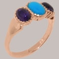thumbnail image 2 of LBG British Made 14k Rose Gold Natural Turquoise & Amethyst Womens Anniversary Ring - 33 size options - Size 6.5, 2 of 7