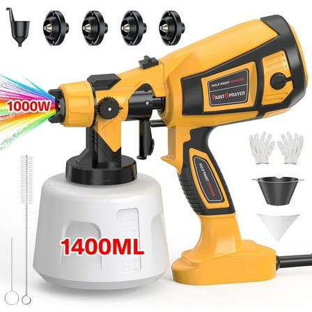 Purevigil Paint Sprayer 1000W HVLP High Power Electric Spray Paint Gun 1400ml High Capacity Container Easy to Clean for House Painting, Home Interior and Exterior