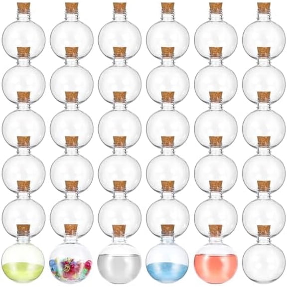 36 Pcs Spherical Plastic Potion Bottles - 3.4 Oz Sand Art Ball Bottle Set with Corks and Tags for DIY Crafts, Wedding Party Favor & Decorative Gifts