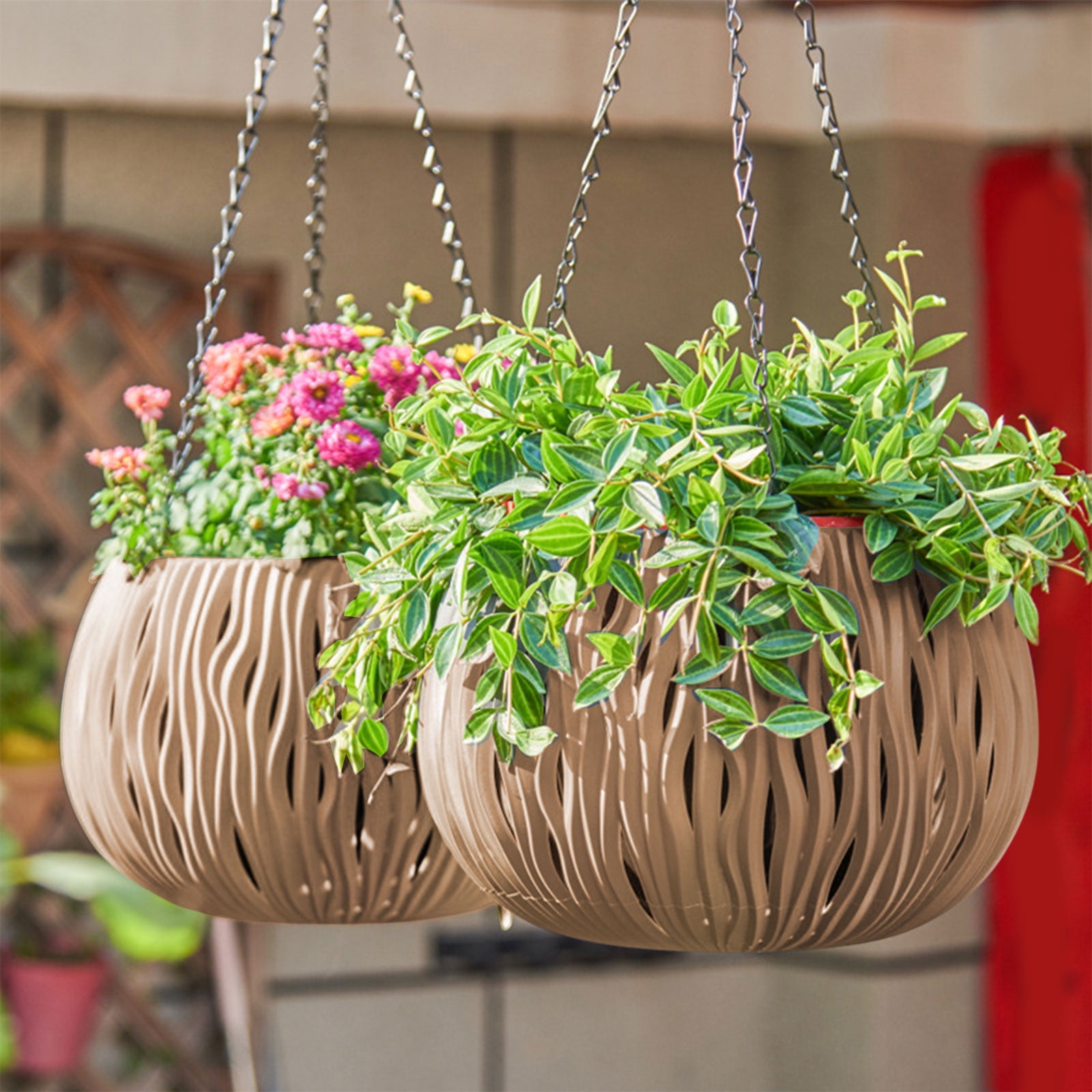Hanging Rattan Planter Basket, Waterproof Hanging Flower Pot for Indoor and Outdoor Use, Ideal for Succulents, Plants, and Home Garden Décor
