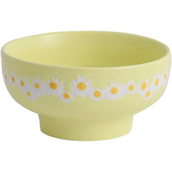 ABPETE Ceramic Daisy Serving Bowl Embossed Crockery Soup Dessert Bowl Daisy Edge Relief Dinnerware Round Dining Bowl for Ice Cream Kitchen Decoration Tableware Dinnerware Household Wedding