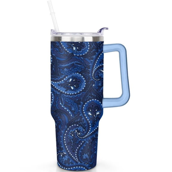 40 oz Paisley Tumbler with Handle Flip Straw Lid Travel 40oz Paisley Tumblers Lids Straws Vacuum Insulated Leak Proof Stainless Steel Cup Mug Outdoor Gifts for Men Women