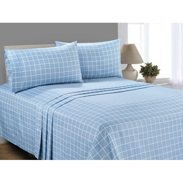 Mainstays Soft Wrinkle Resistant Microfiber King Romance Blue Plaid