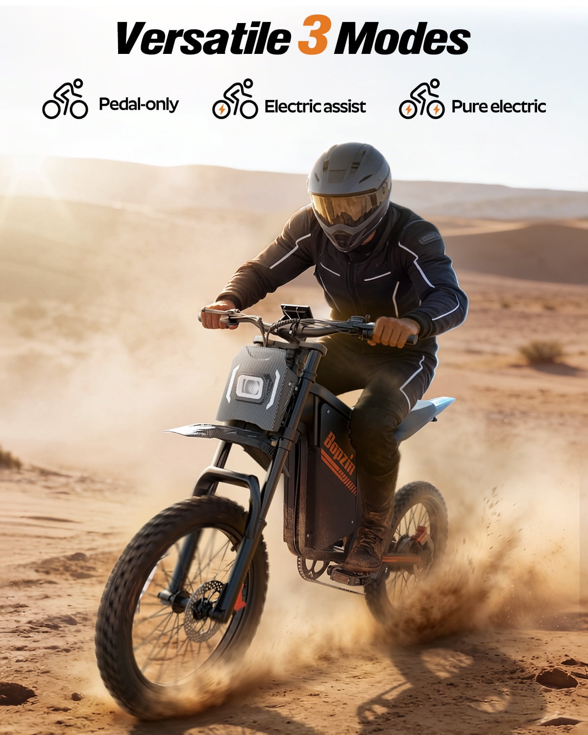 Bopzin Electric Dirt Bike for Adults, Smart App Anti-Theft, 60V 25Ah Up to 100 Miles, 3000W 20"x3.0 Fat Tire Electric Bike UL2849
