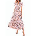 thumbnail image 2 of V-Neck Pleated Flying Sleeves Printed Midi Dress Picture4 XXL, 2 of 7