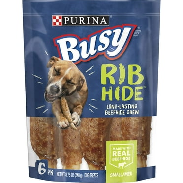 Purina Busy Bone Small & Medium Dog Treats Ribhide with Real Beef Chews, 8.75 oz Pouch (6 Count)