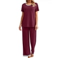 thumbnail image 2 of Franhais Women's 2 Piece Lounge Set Short Sleeve Tops +  Solid Color/Floral Pants Sleepwear Sets, 2 of 7