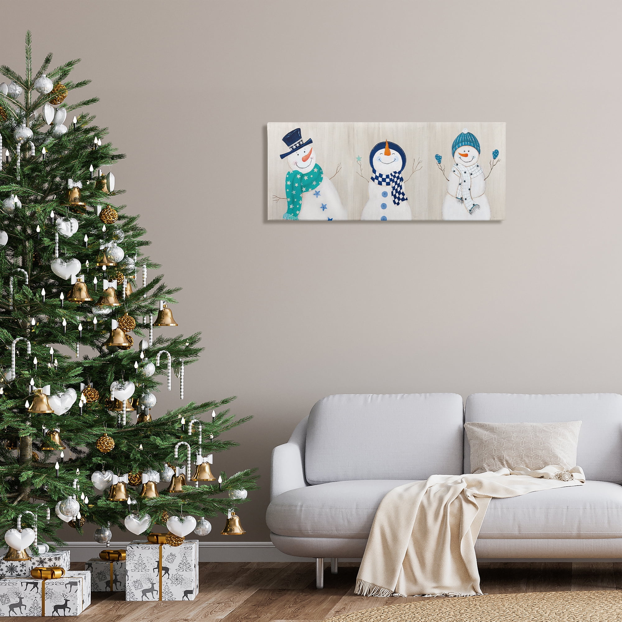 Stupell Industries Happy Snowman Trio Holiday Painting Gallery Wrapped Canvas Art Prints Wall Art, 40 x 17