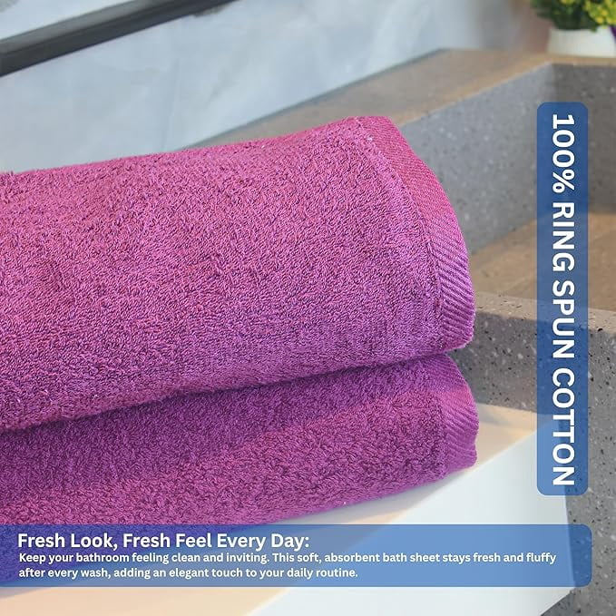Americlassic Bath Sheet 30 × 60 inch – Pack of 3 Premium Purple Towels – 100% Cotton, Soft & Quick-Dry Absorbent Quality for Bathroom, Shower & Spa