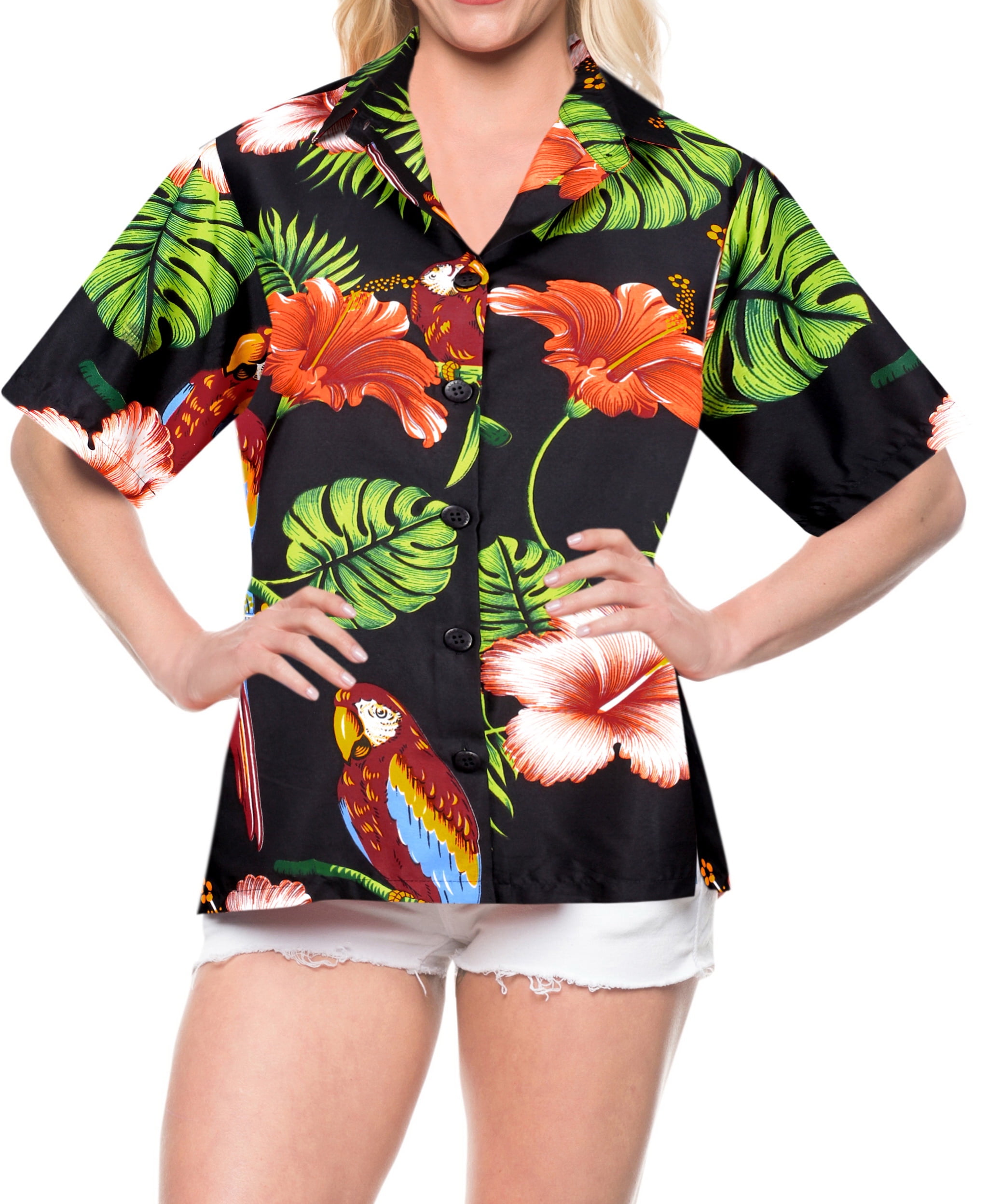 Happy Bay Women Hawaiian Shirt Blouses Beach Top Tank Casual Aloha Holiday Boho Button Up