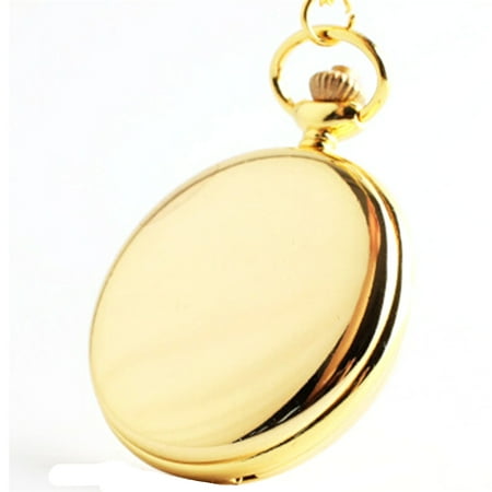 - Smooth Gold Tone Pocket Watch Anti-Tarnish Easy to Read Numbers Man Woman Necklace Watch WP-G1