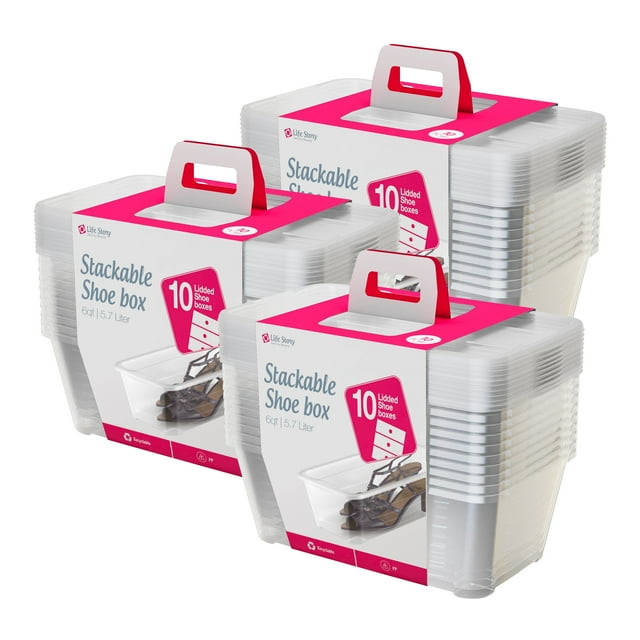 Life Story 6L Shoe and Closet Storage Box Stacking Containers, (30 Pack)