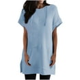 thumbnail image 1 of Timegard Womens Summer Tops Short Sleeve Side Split Drawstring Hoodies Casual Loose Long Tops with Pockets, 1 of 7