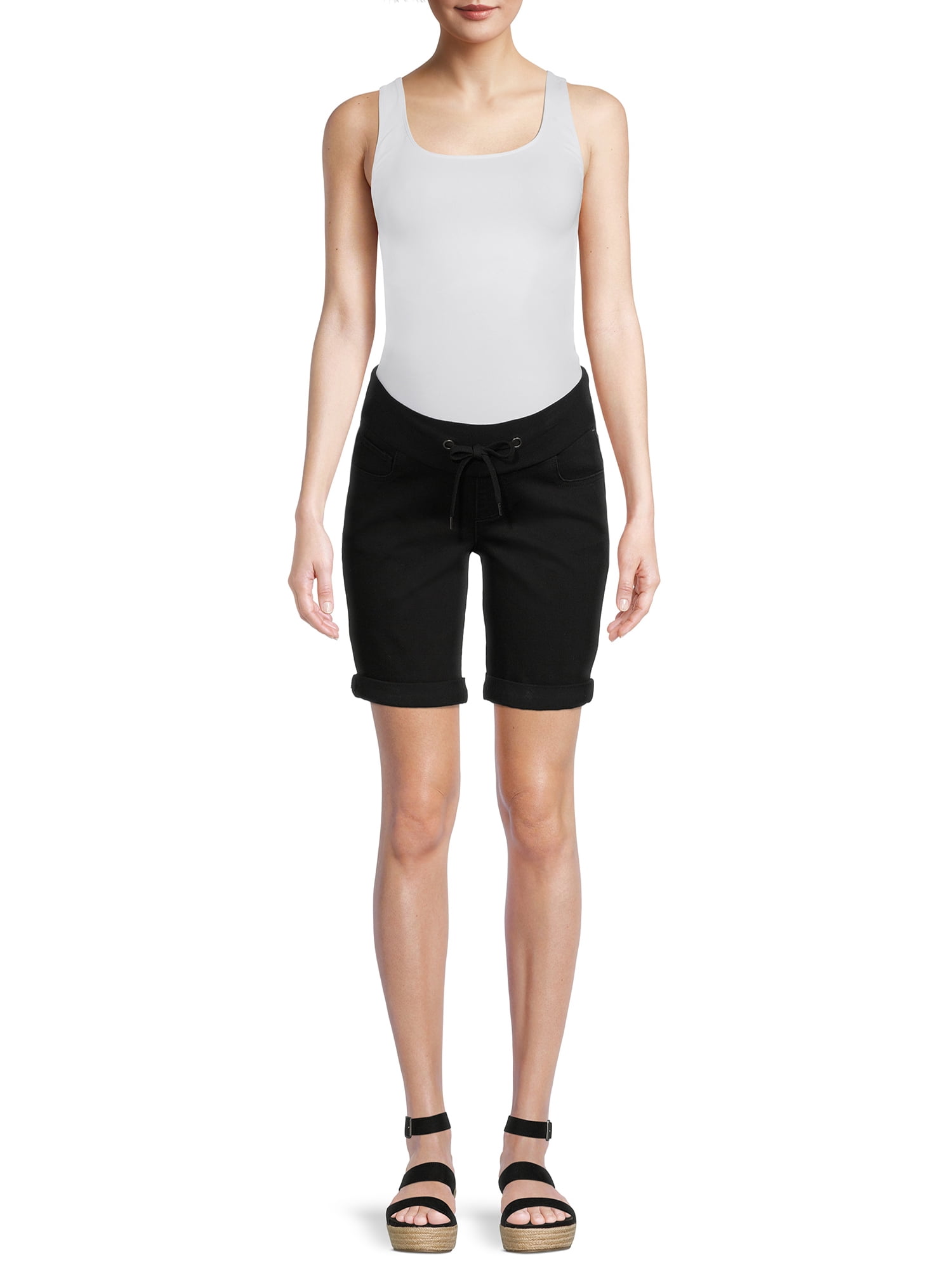 Alivia Ford Women's Maternity Knit Waistband Roll Cuff Bermuda Shorts