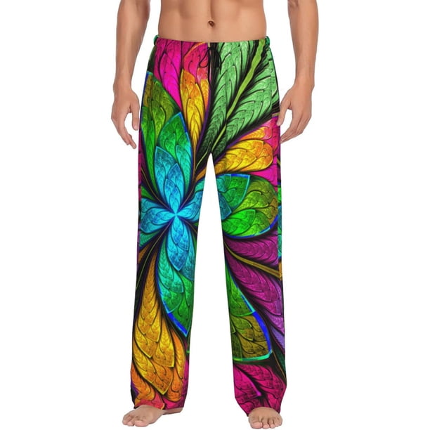 Balery Multicolored Beautiful Flower Pantalones de pijama para hombre, pijama ultraligero, pantalón de descanso-Large