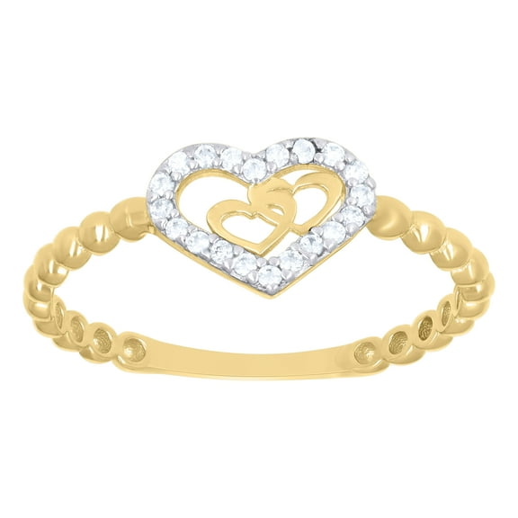 10kt Real Two-Tone Gold Womens Cubic-Zirconia Hearts In Heart Ring