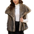 thumbnail image 3 of LWFFDAW Women's Faux Fur Vest Wide Collar Sleeveless Plush Jacket Fall Winter Warm Loose Outerwear with Pockets, 3 of 10