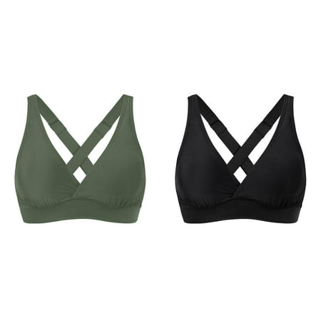 2-Pack Women Elastic Swimwear Tops Underwire Full Coverage Bikini Top Push Up Swim Crop Top Tie Back Bathing Suit Tops Athletic Swimsuits with Shorts Woman Swimsuit with Shorts Swimwear for Women