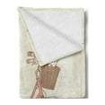 thumbnail image 2 of Dog Soft Flannel Fleece Blanket, Romantic Postcard from Paris Pattern Dog in Basket of the Bicycle Illustration, Cozy Plush for Indoor and Outdoor Use, 70" x 90", Eggshell and Coral, by Ambesonne, 2 of 5