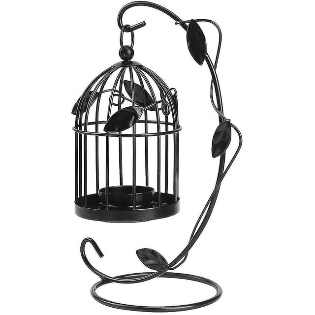 Candelabro vintage con forma de jaula de pájaros, portavelas decorativo para bodas (negro)
