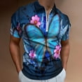 thumbnail image 2 of Blue Butterfly Flowers Men Zipper T-shirt Summer Casual Short Sleeve T-shirt Top, 2 of 7