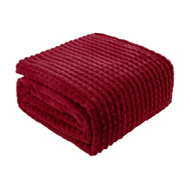 Unique Bargains Soft Flannel Fleece Bed Throw Blanket Burgundy 59" x 78