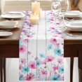 thumbnail image 3 of Table Runners 70 Inches Long Dress Scarves, Blue Pink Flowers Farmhouse Coffee/Dining/Kitchen Table Decor, Holiday Table Runner, Spring Garden Floral Gray Wooden 13x70 Inch, 3 of 9