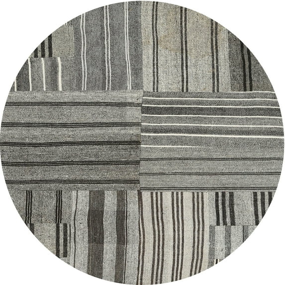 Ahgly Company Indoor Round Contemporary Gray Abstract Area Rugs, 8' Round
