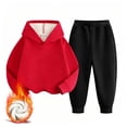 thumbnail image 5 of Girls Sweatsuits 2 Piece Fall Winter Cotton Fleece Warm Outfits 1-15Y Pullover Hoodie and Jogger Pants Set (5-6 Years, Red&Black), 5 of 7