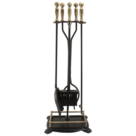 15006 Antique Fireplace Toolset with Brass Handles, 5 Piece set