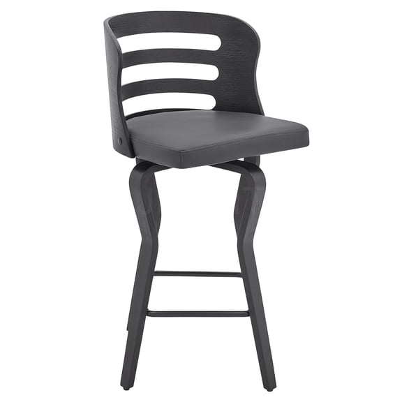 JERFIT 26 Inch Swivel Bar Stool, Gray Faux Leather Counter Stool with Back and Wood Metal Base, PU Padded Seat, Adjustable Height, Modern Kitchen Island Stool