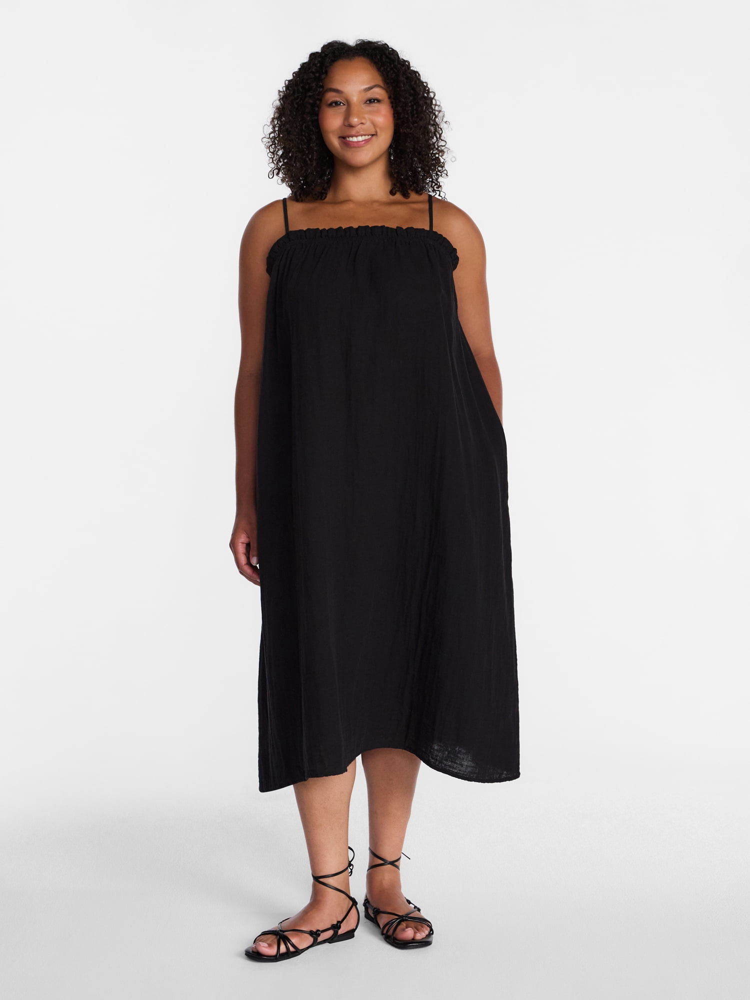 Time and Tru Women's Cotton Double Cloth Sleeveless Maxi Dress, Sizes XS-XXXL
