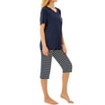 thumbnail image 3 of GESJQFZ Women V Neck Pockets Solid Color Pajama Striped Calf-Length Pants Nightwear Set, 3 of 4
