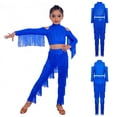 thumbnail image 2 of iiniim Girls Tassel Crop Tops and Fringe Pants Set for Performance Latin Dance 2 Pcs Ballroom Outfits Royal Blue 6, 2 of 7