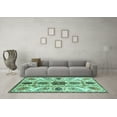 thumbnail image 3 of Ahgly Company Machine Washable Indoor Square Oriental Turquoise Blue Modern Area Rugs, 4' Square, 3 of 4