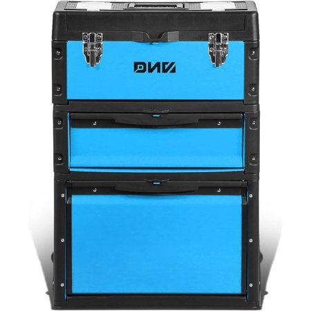 ? TOOLS-00224 ?19.5" x 12" x 28.5" 3-Tier Stackable Separate Hand Case Tool Boxes Trolley, 3-in-1 Storage Compartments, Blue