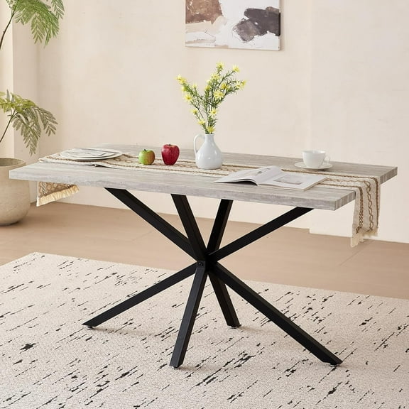 55.1" Dining Table for 2 4 Person, Small Rectangular Mid Century Modern Kitchen Table with Metal Cross Legs for Restaurant Apartment Meeting Study Room (Only Table)