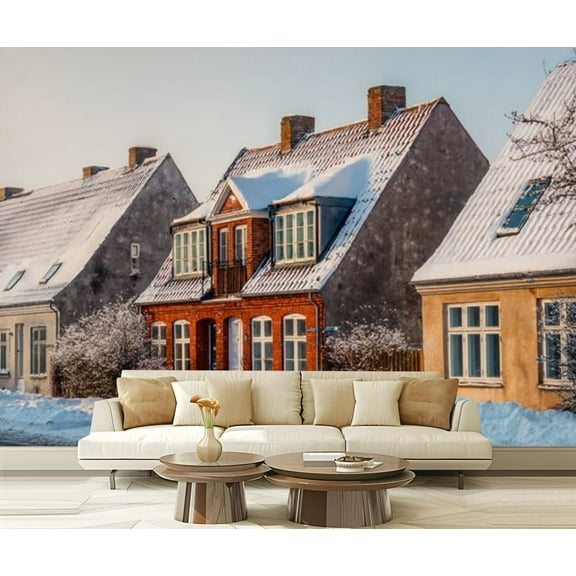 Peel and Stick Wallpaper Traditional buildings Danish town Modern Art Wall Mural Decor Self Adhesive and Removable 69in x 98in