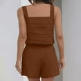thumbnail image 5 of FRSASU Women 2 Piece Sets Summer Sleeveless Square Neck Crop Tank Top Elastic Waist Shorts Casual Suit Brown, 5 of 7
